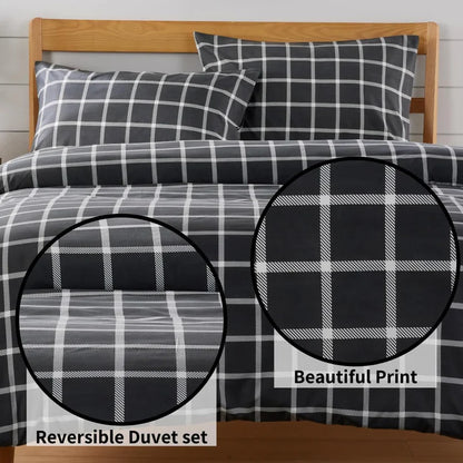Grey Check Reversible Duvet Cover Set
