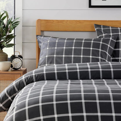 Grey Check Reversible Duvet Cover Set