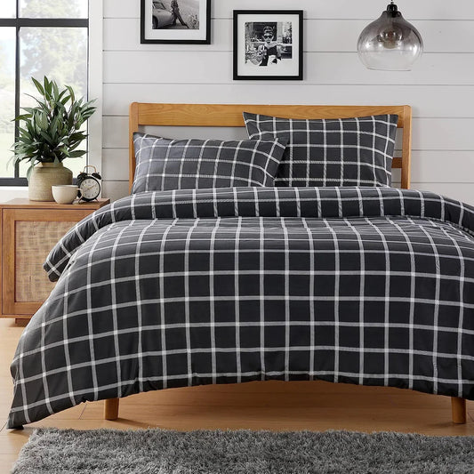 Grey Check Reversible Duvet Cover Set