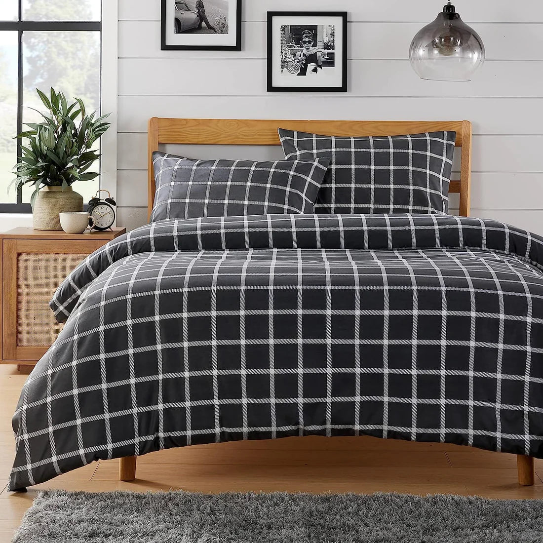 Grey Check Reversible Duvet Cover Set