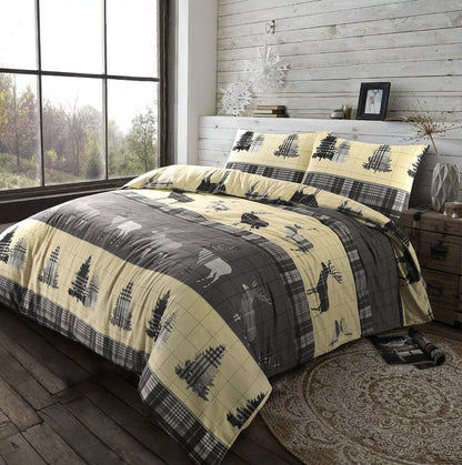 Luxury Thermal Flannelette Stag Duvet Set 100% Cotton Quilt Bedding All Sizes
