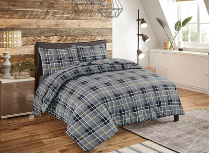 100% Cotton Flannel Tartan Check Duvet Quilt Cover Bed Sheet Set