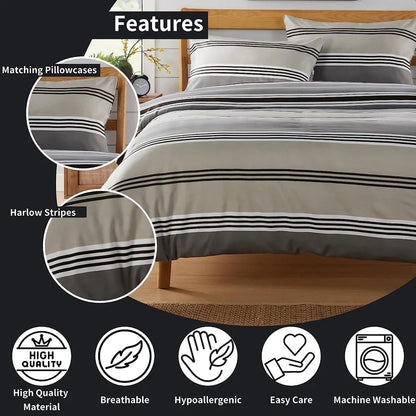 Harlow Stripes Grey Reversible Quilted Duvet Cover Set