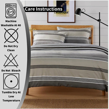 Harlow Stripes Grey Reversible Quilted Duvet Cover Set
