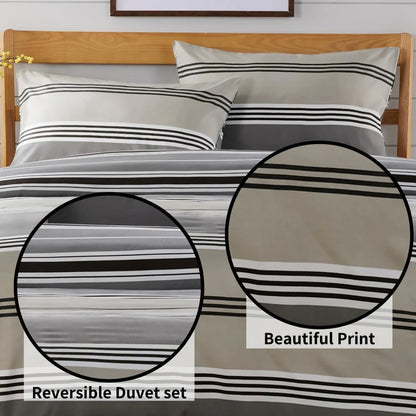Harlow Stripes Grey Reversible Quilted Duvet Cover Set