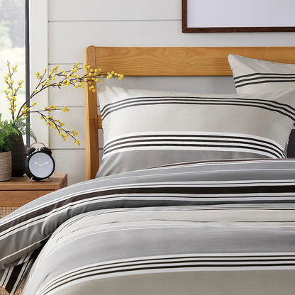 Harlow Stripes Grey Reversible Quilted Duvet Cover Set