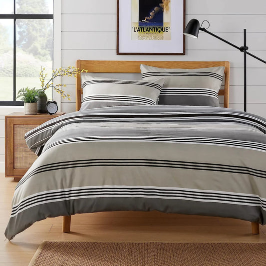 Harlow Stripes Grey Reversible Quilted Duvet Cover Set
