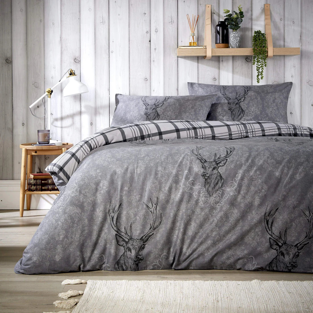 Highland Stag Reversible Tartan Check Super Soft Cotton Duvet Set