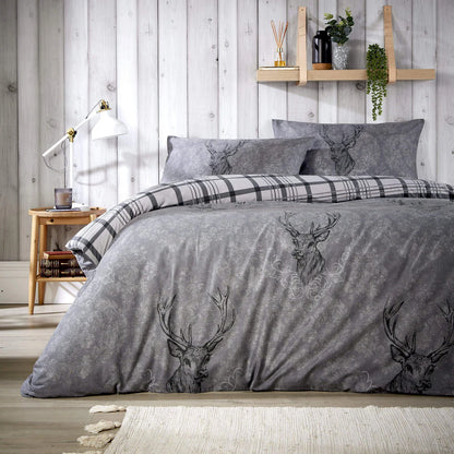 Highland Stag Reversible Tartan Check Super Soft Cotton Duvet Set