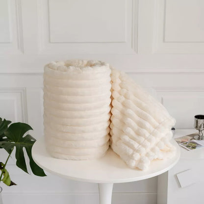 Ribbed Throws Fleece Blanket Chunky Cord Faux Fur Large Size Sofa Bed Soft Warm