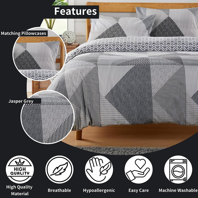 Jasper Grey Printed Reversible Quilted Duvet Cover Set