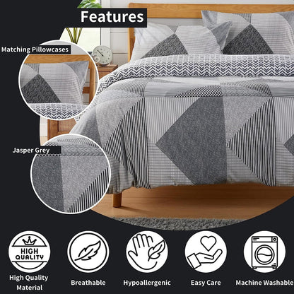 Jasper Grey Printed Reversible Quilted Duvet Cover Set