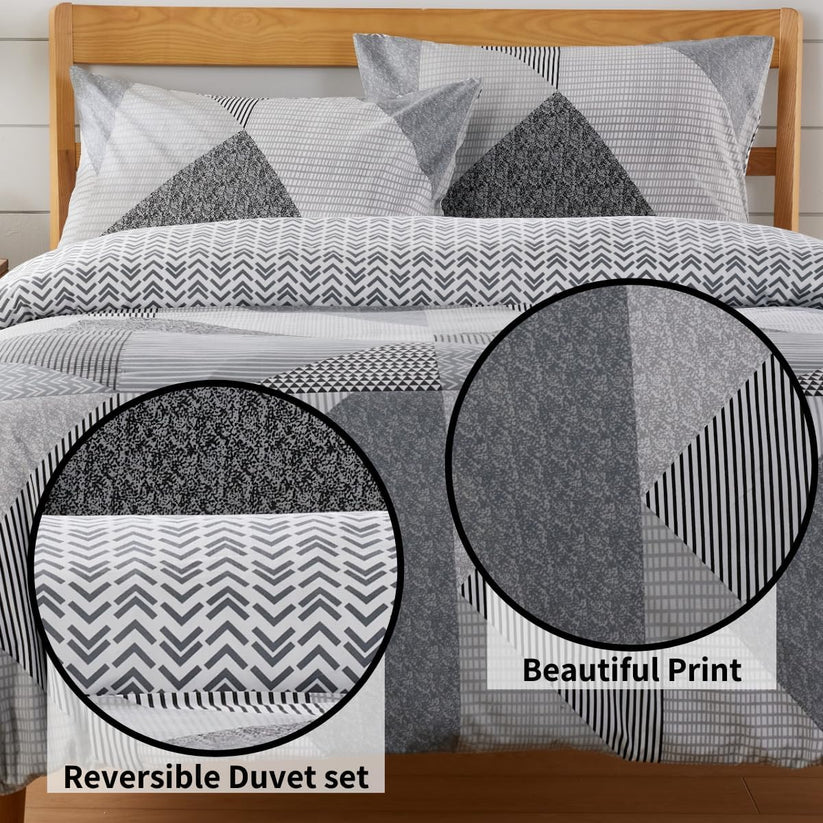 Jasper Grey Printed Reversible Quilted Duvet Cover Set