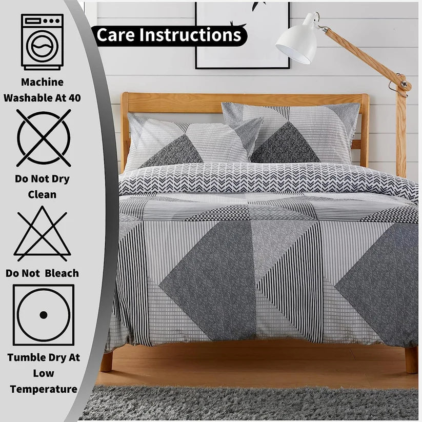 Jasper Grey Printed Reversible Quilted Duvet Cover Set