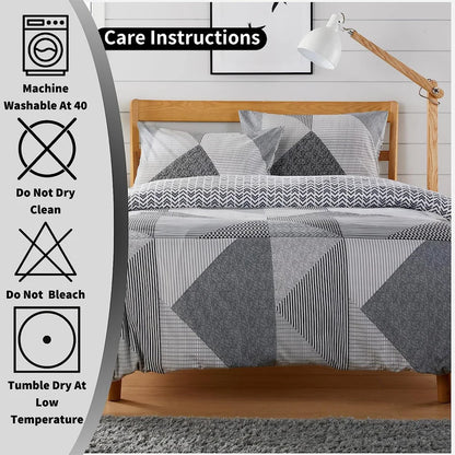 Jasper Grey Printed Reversible Quilted Duvet Cover Set