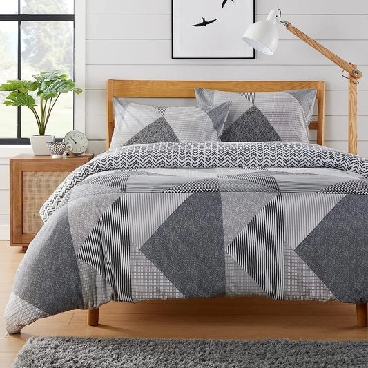 Jasper Grey Printed Reversible Quilted Duvet Cover Set