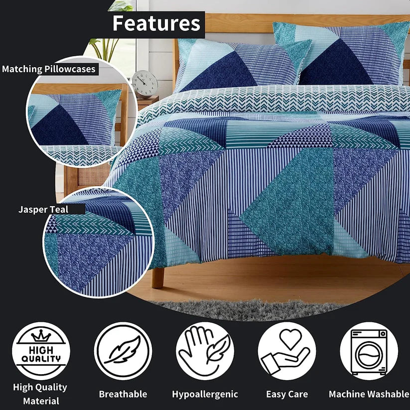 Jasper Teal Durable Printed Duvet Cover Set