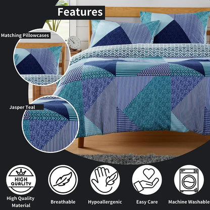 Jasper Teal Durable Printed Duvet Cover Set