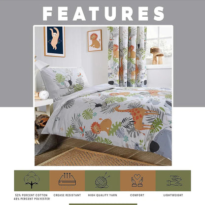 Kids Safari Jungle Animal Print Duvet Cover Set Soft