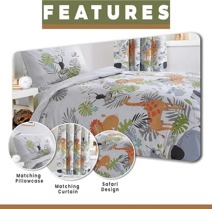 Kids Safari Jungle Animal Print Duvet Cover Set Soft