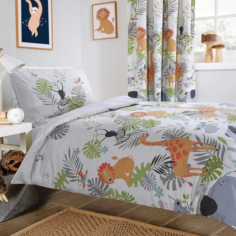 Kids Safari Jungle Animal Print Duvet Cover Set Soft