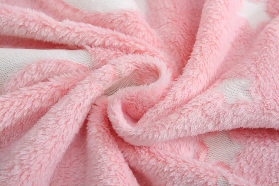Glow In The Dark Throw Pink Moon & Stars Soft Cosy Fleece Kids Blanket Throw
