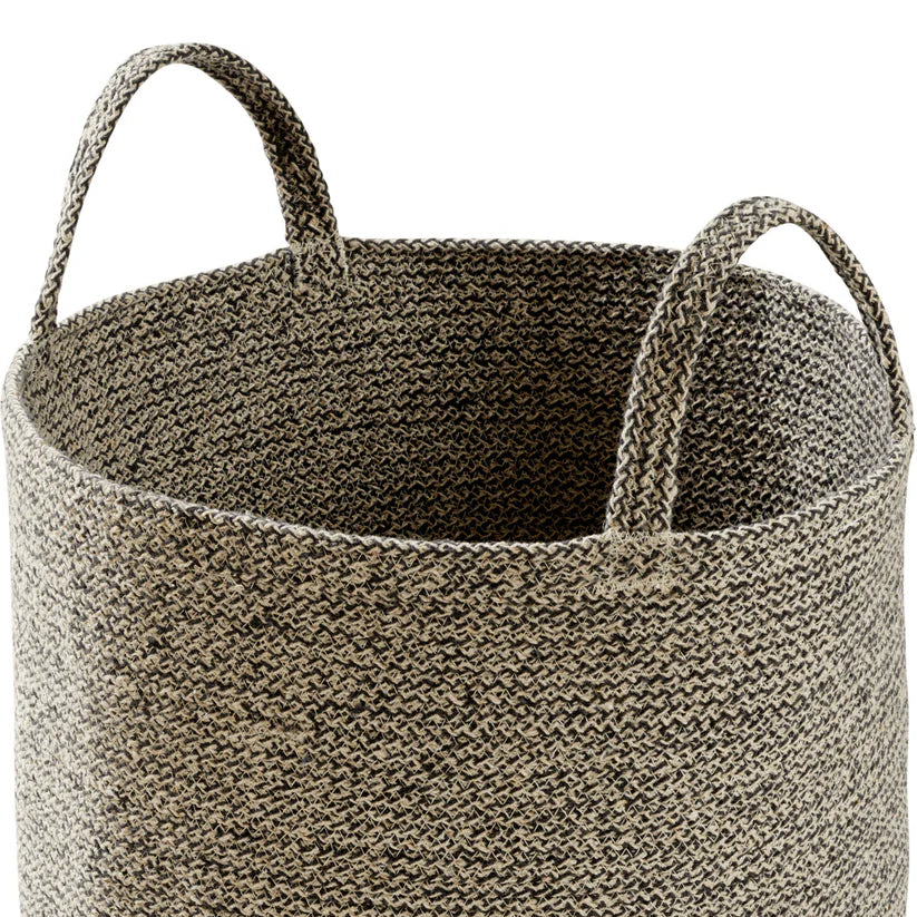 Large Woven Cotton Laundry Basket with Handles Durable Rope Storage Bin for Clothes Toys Household Items Versatile Organizer in Black Grey Natural