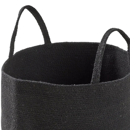 Large Woven Cotton Laundry Basket with Handles Durable Rope Storage Bin for Clothes Toys Household Items Versatile Organizer in Black Grey Natural