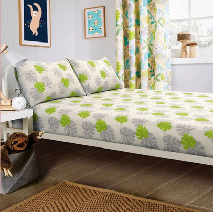 Lazy Sloth Kids Duvet Set Soft Cotton Blend Bedding with Pillowcase and Matching Curtains