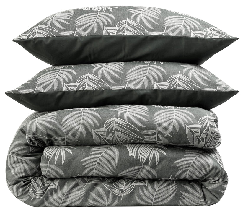 Leaf Jacquard Reversible Duvet Cover Sets in Grey and Pink with Cotton Blend