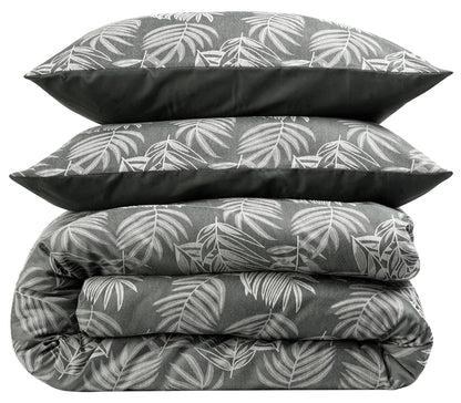 Leaf Jacquard Reversible Duvet Cover Sets in Grey and Pink with Cotton Blend