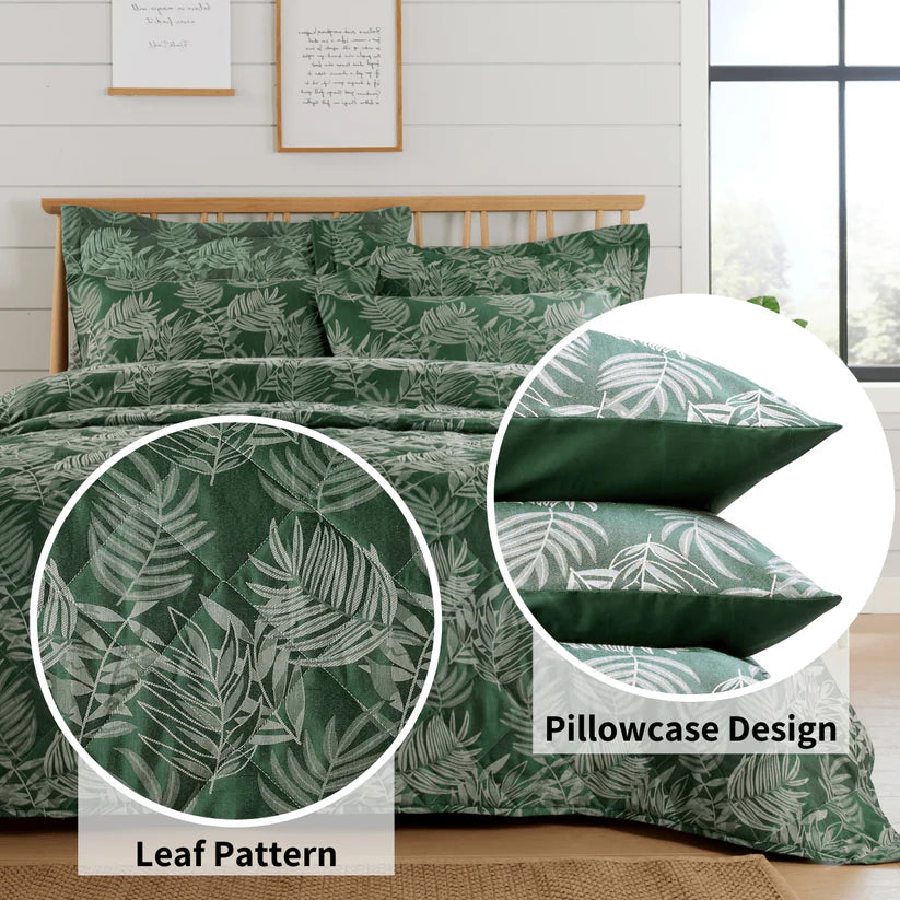 Leaf Jacquard Reversible Duvet Cover Sets in Grey and Pink with Cotton Blend