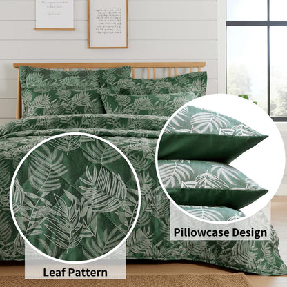 Leaf Jacquard Reversible Duvet Cover Sets in Grey and Pink with Cotton Blend