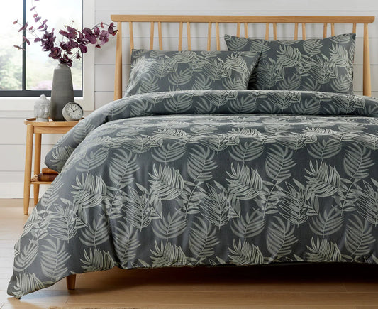 Leaf Jacquard Reversible Duvet Cover Sets in Grey and Pink with Cotton Blend