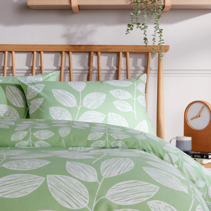 Leaf Print Reversible Cotton Rich Duvet Cover Set