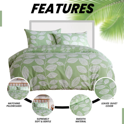 Leaf Print Reversible Cotton Rich Duvet Cover Set