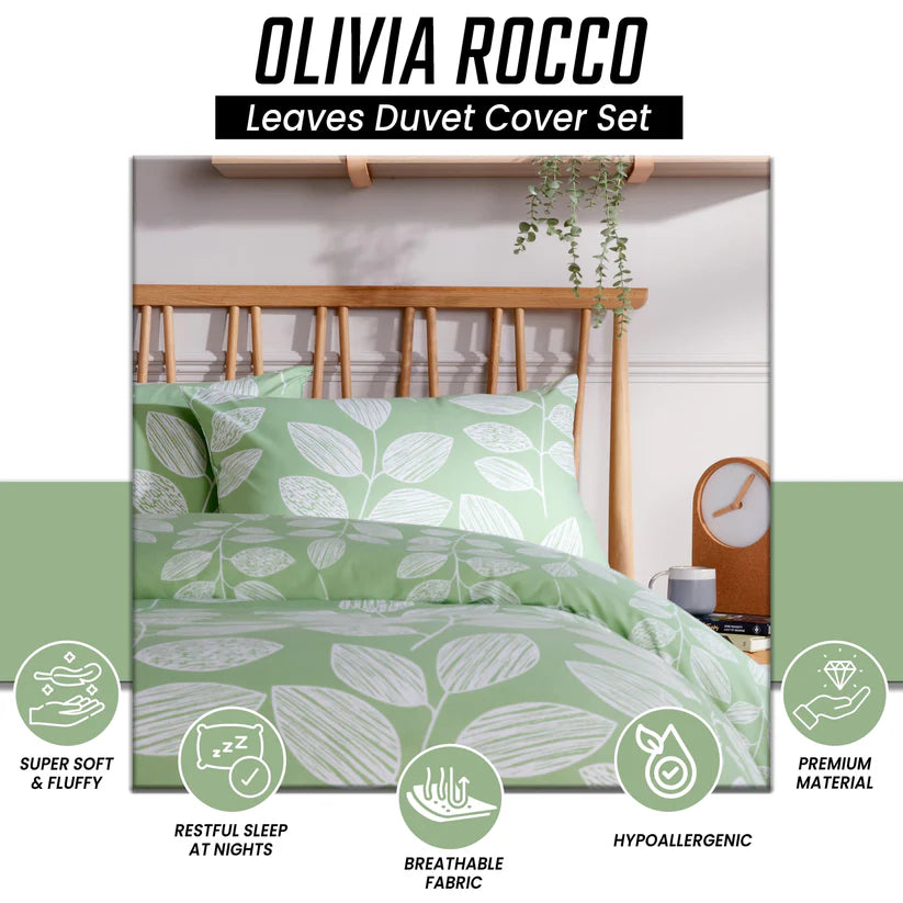 Leaf Print Reversible Cotton Rich Duvet Cover Set