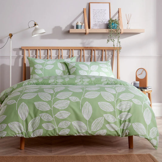 Leaf Print Reversible Cotton Rich Duvet Cover Set
