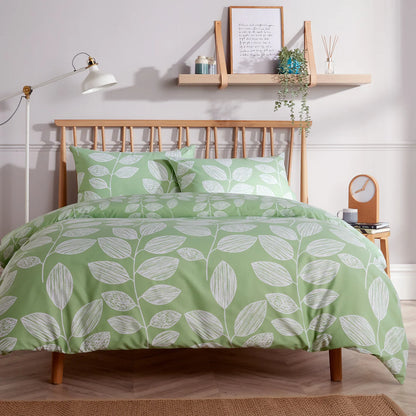 Leaf Print Reversible Cotton Rich Duvet Cover Set