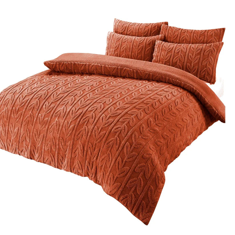 Leaf Print Teddy Fleece Duvet Set