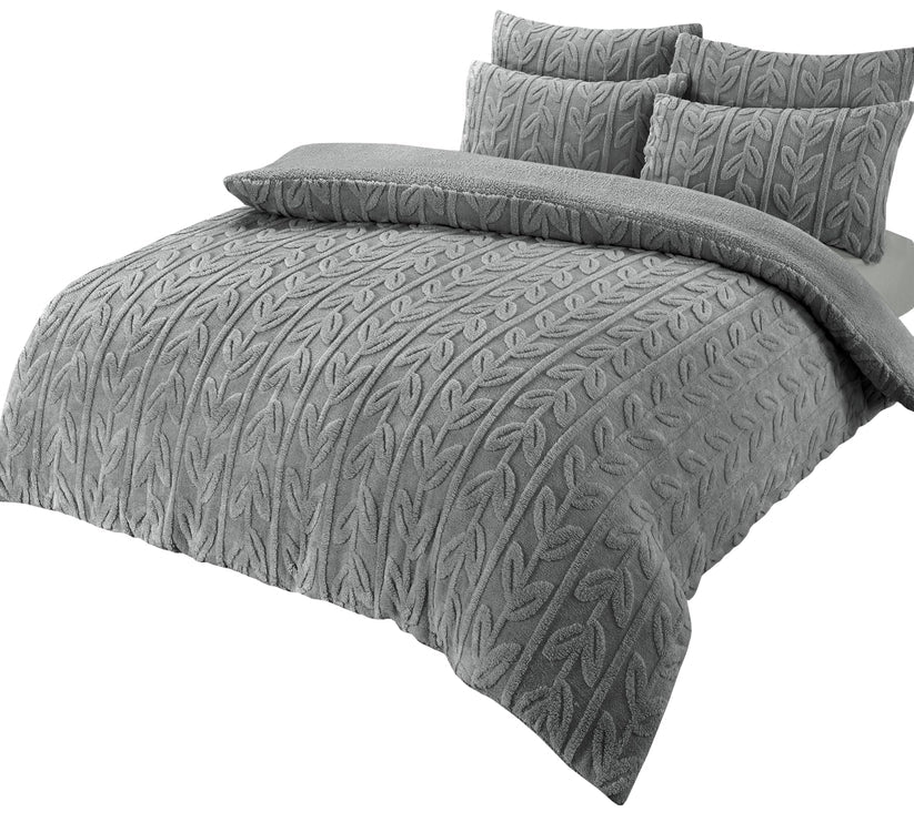 Leaf Print Teddy Fleece Duvet Set