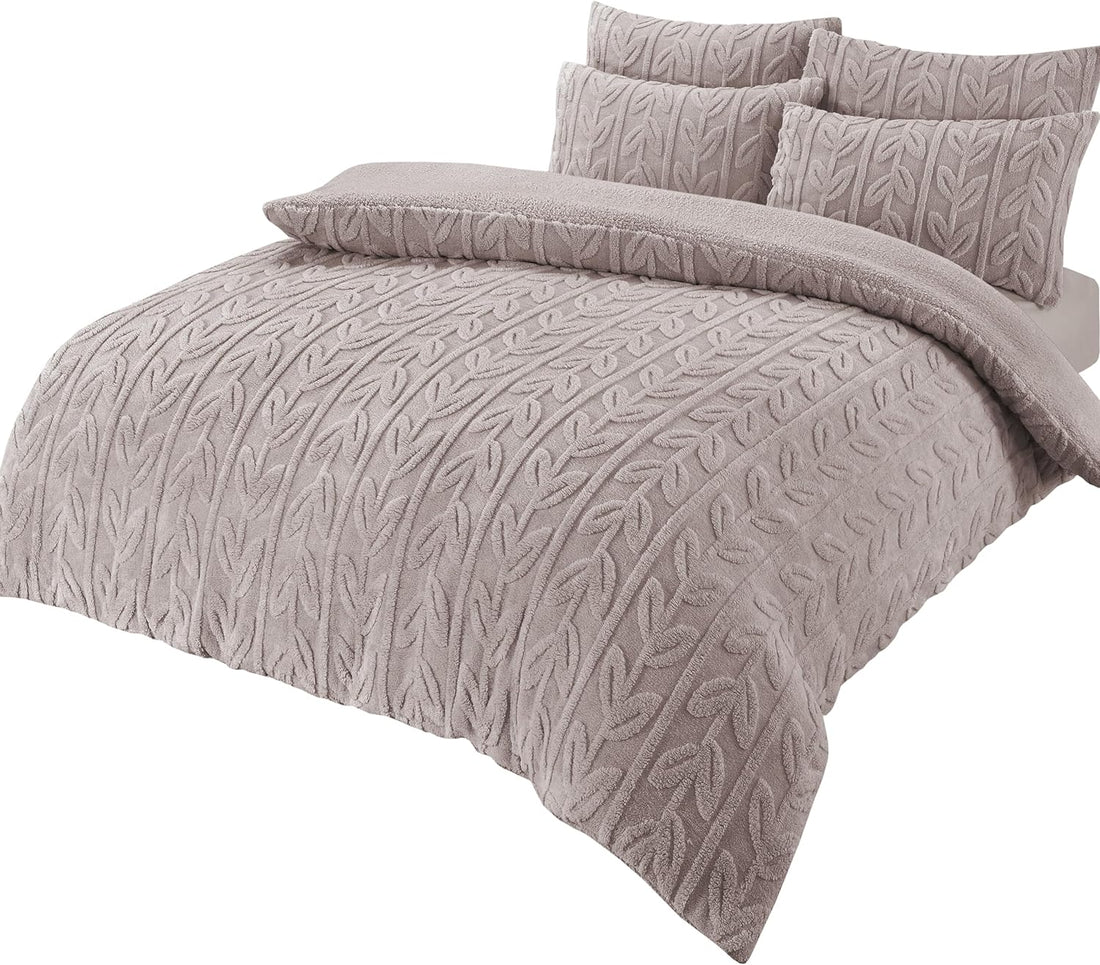 Leaf Print Teddy Fleece Duvet Set