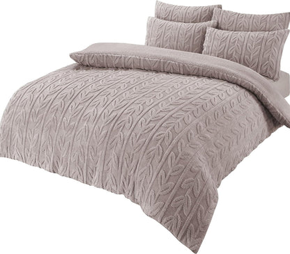 Leaf Print Teddy Fleece Duvet Set