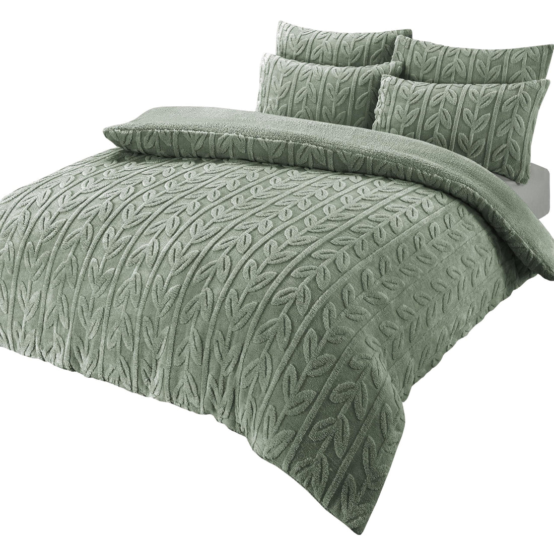 Leaf Print Teddy Fleece Duvet Set