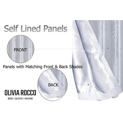 Leaf White Sparkle Blackout Curtains Super Soft Thermal Insulated Eyelet Drapes for Living Room & Bedroom 2 Panels