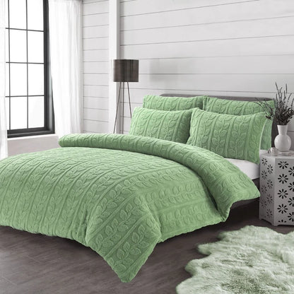 Teddy Fleece Leaf Duvet Set Grey, Beige, Green