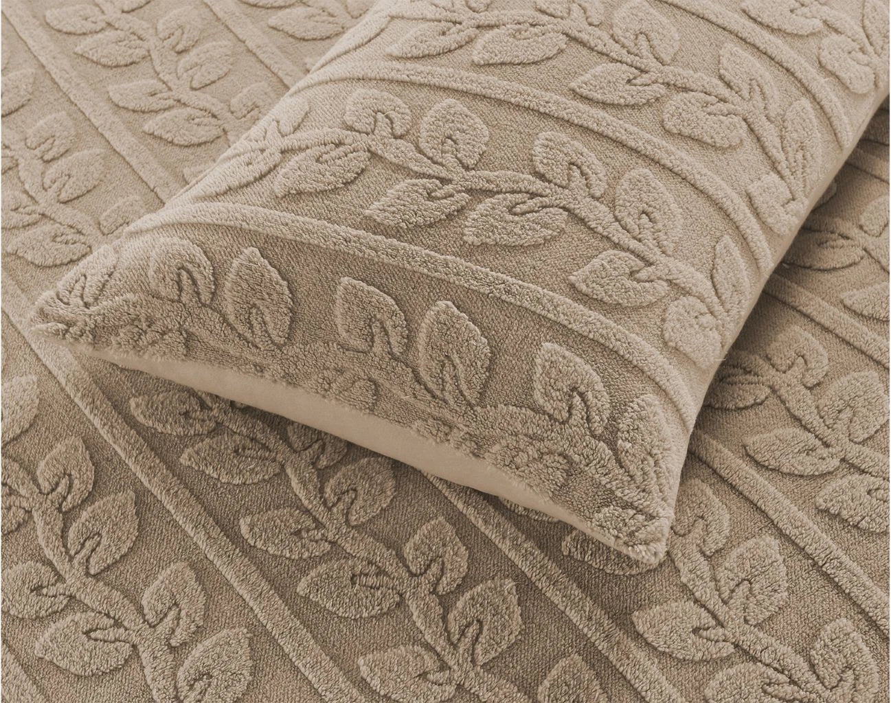 Teddy Fleece Leaf Duvet Set Grey, Beige, Green