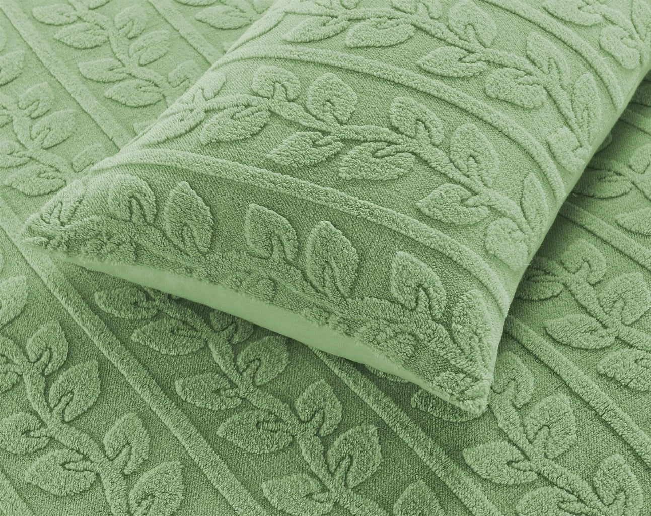 Teddy Fleece Leaf Duvet Set Grey, Beige, Green