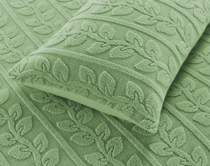 Teddy Fleece Leaf Duvet Set Grey, Beige, Green