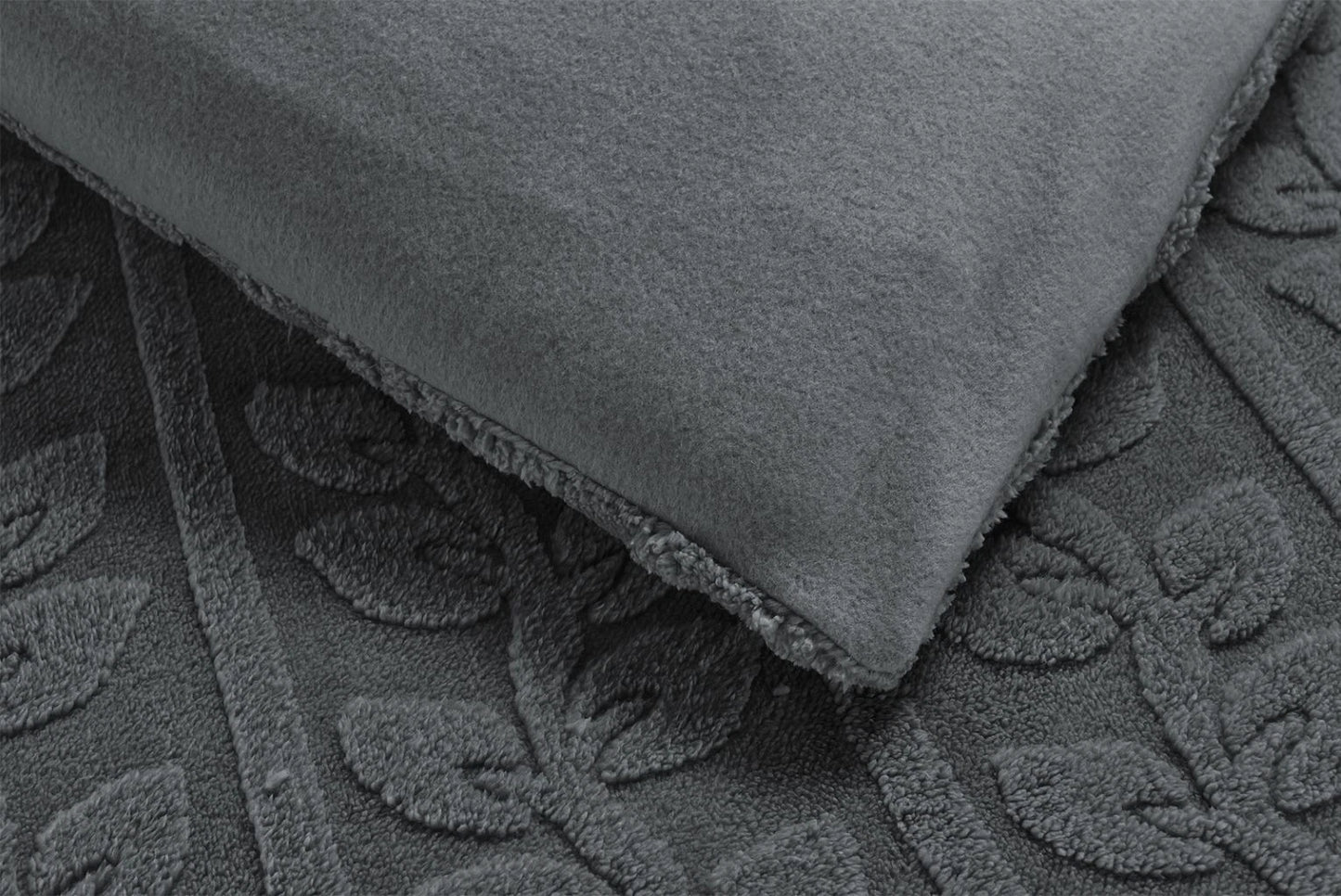 Teddy Fleece Leaf Duvet Set Grey, Beige, Green
